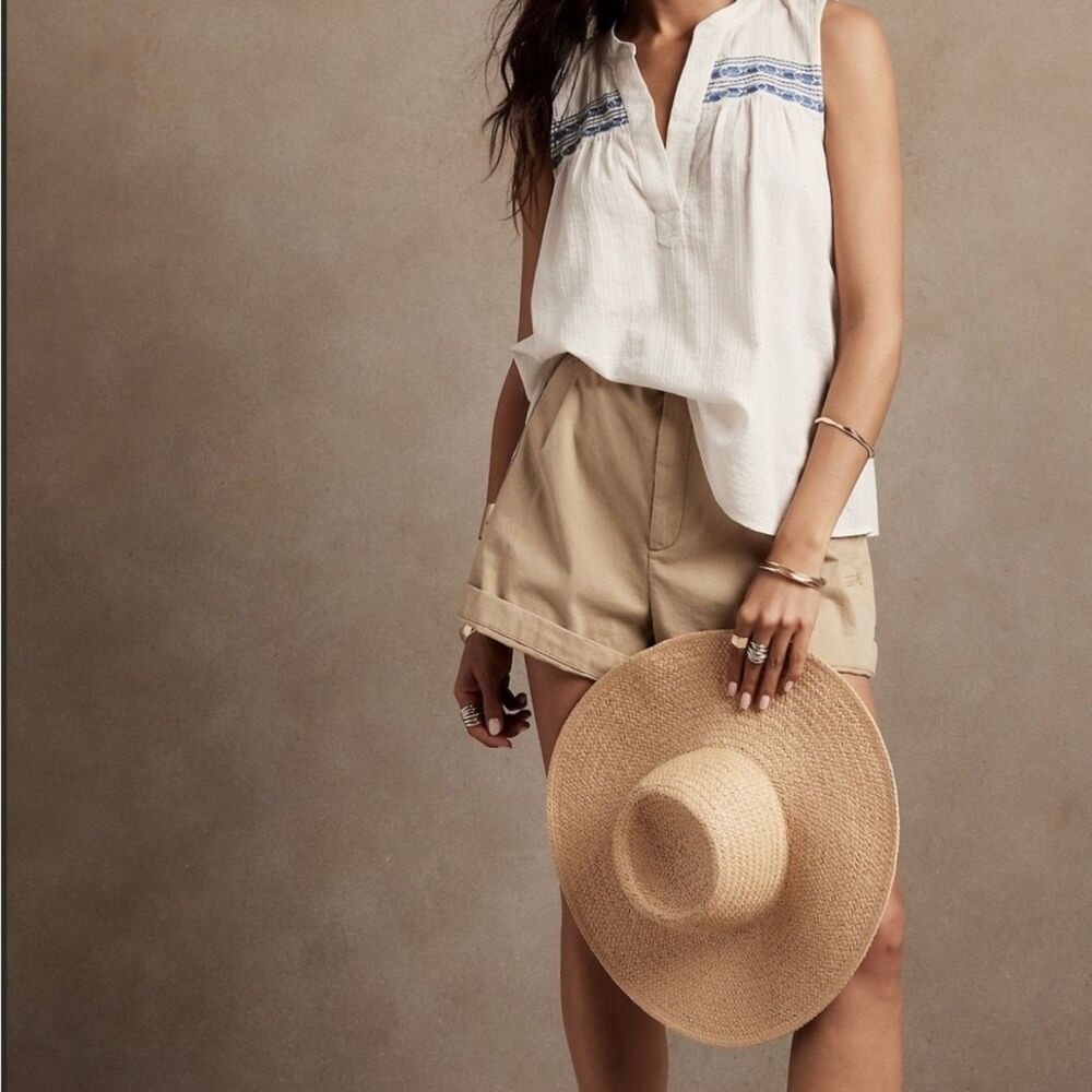 Banana Republic Cream Embroidered Gauze Top Size XL